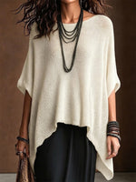 Open-knit Batwing-sleeve Pullover With An Asymmetrical Hem
