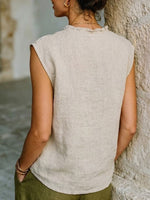 Women's Vintage Cotton-linen Sleeveless Blouse – Casual, Loose, Slimming Top With Lace Collar