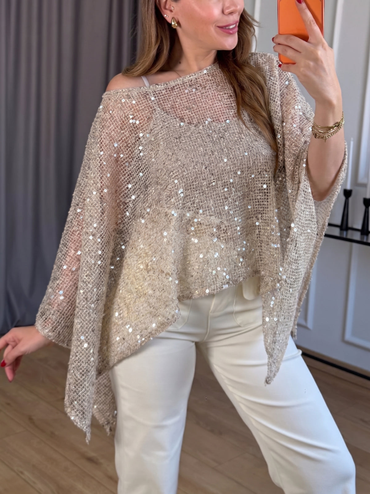 Women's Off-shoulder Irregular Hem Sequined Mesh Party Top