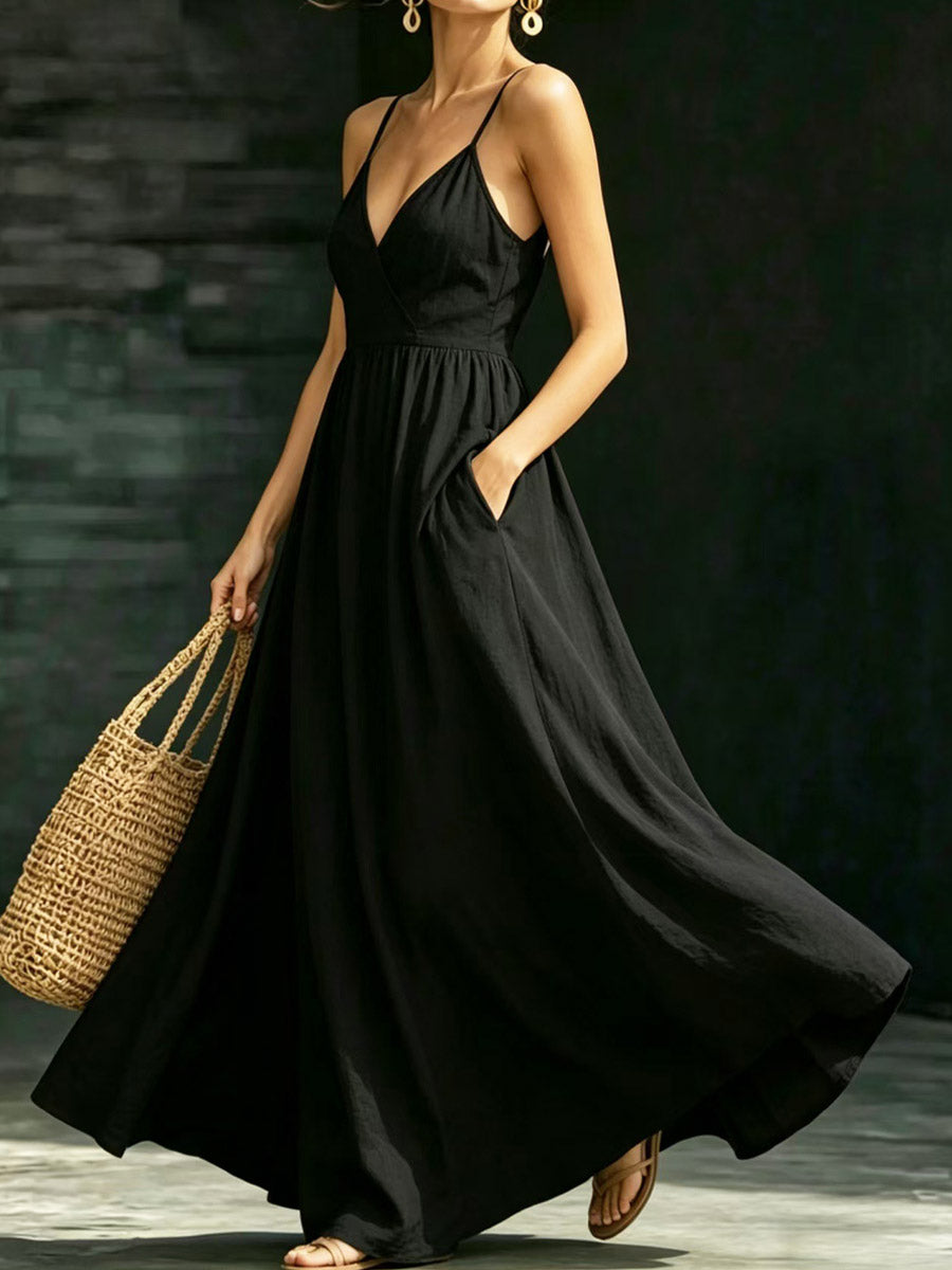 Women's Casual Elegant Stylish Loose V-neck Sleeveless Vacation Long Dress