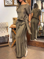 Cozy, Loose-fitting Tencel-cotton Top And Wide-leg Trousers Two-piece Set