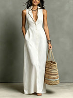 Women's Solid Color Chic Art Casual Stylish Button Long Dress