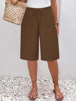 Women's Solid Color Stylish Loose-fit Pockets Casual Short Pants