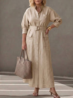 Casual Linen-cotton Midi Shirt Dress