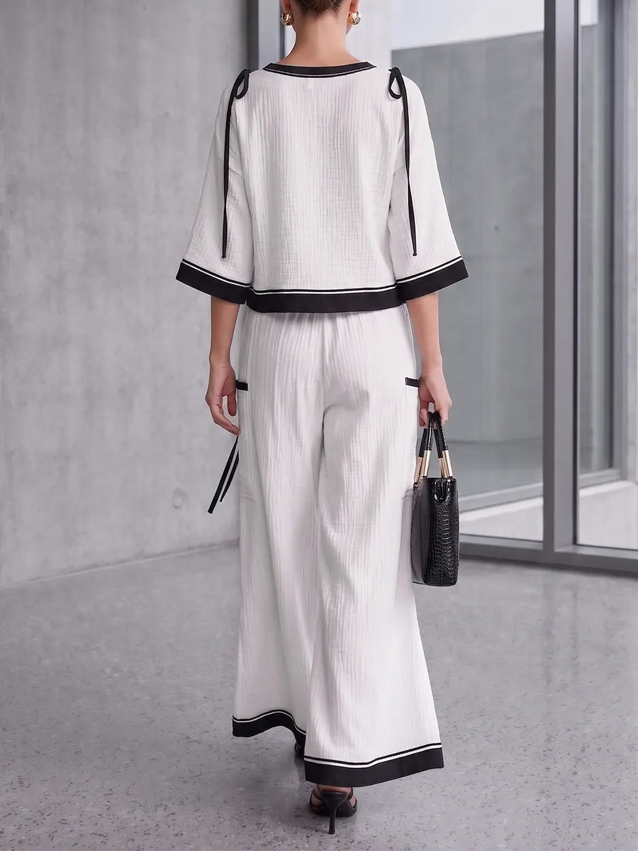 Minimalist Monochromatic Crinkle-Texture Two-Piece Set