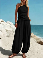 Women's Off-shoulder Art Casual Top And Pants Two-piece Set