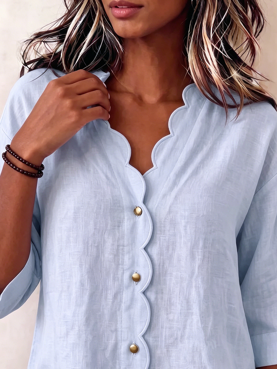 Chic Scalloped Edge Button-up Shirt