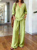 Women's Solid Color Art Comfortable Casual Top And Pants Cotton Two-piece Set