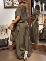 Cozy, Loose-fitting Tencel-cotton Top And Wide-leg Trousers Two-piece Set