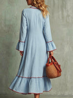Women's Ruffled Art Casual Long Sleeve Cotton Linen Maxi Dress