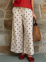 Women's High-waisted Polka-dot Print Cotton-linen Wide-leg Pants (loose Fit)