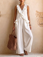 Minimalist Elegance Ruffled Cotton-linen Jumpsui