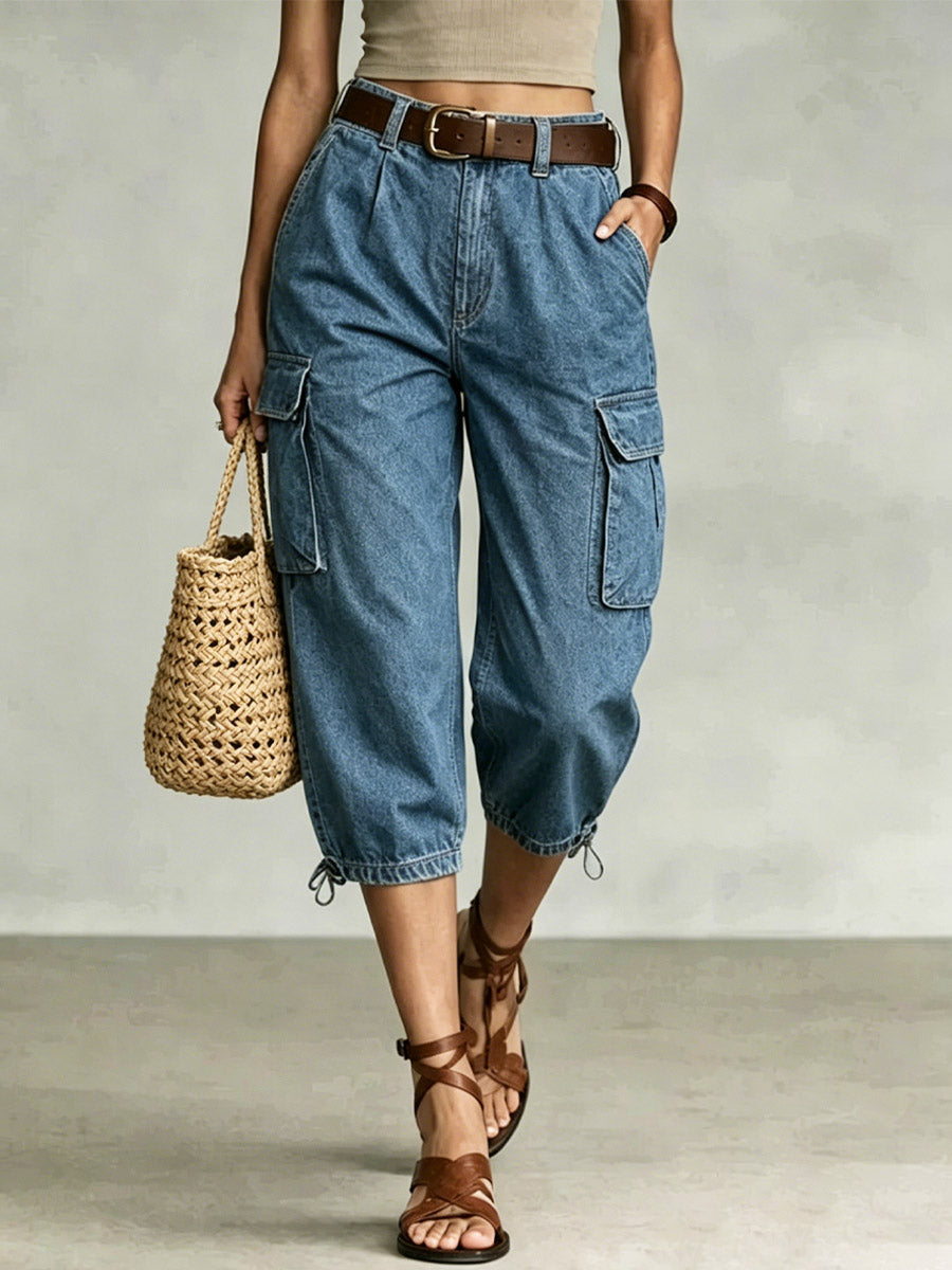 Women's Vintage Casual High Waist Stylish Pockets Denim Pants