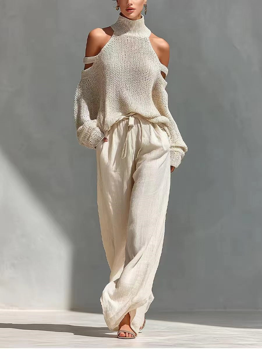 Women's Casual Knit Stylish Top And Wide Leg Pants Two-piece Set