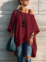 Asymmetrical Off-shoulder Top With A Single Spaghetti Strap, Irregular Hem, And Loose Fit