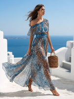 Fashionable Off-shoulder Leopard Print Chiffon Dress