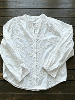 Bohemian-style Linen Shirt Featuring 3d Floral Embroidery, A Stand Collar, And Long Sleeves With Roll-up Functionality—a Casual Top