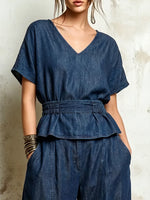 Effortless Smocked-waist Denim Blouse