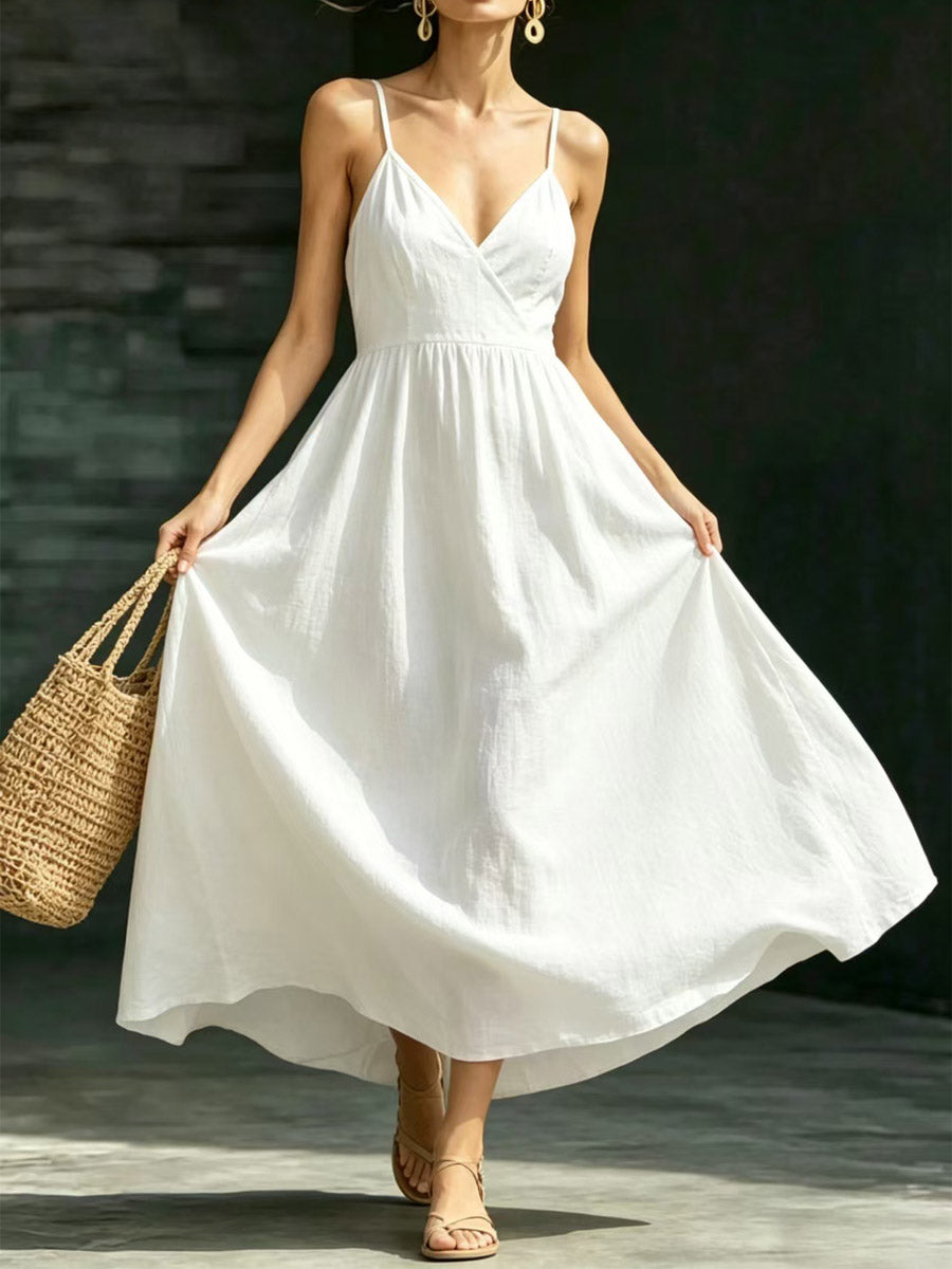 Women's Casual Elegant Stylish Loose V-neck Sleeveless Vacation Long Dress