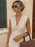 Bohemian Floral Print Sleeveless Linen And Cotton Maxi Dress