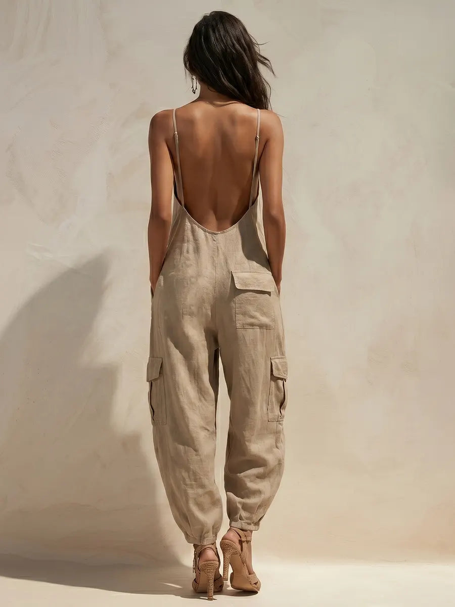 Effortless Asymmetrical Linen-Blend Jumpsuit