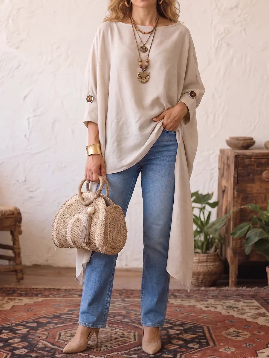 Effortless Linen-blend Asymmetrical Tunic Blouse