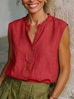 Women's Vintage Cotton-linen Sleeveless Blouse – Casual, Loose, Slimming Top With Lace Collar