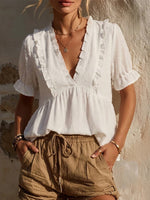 Casual Resort-style Textured Shirt With Ruffle Details