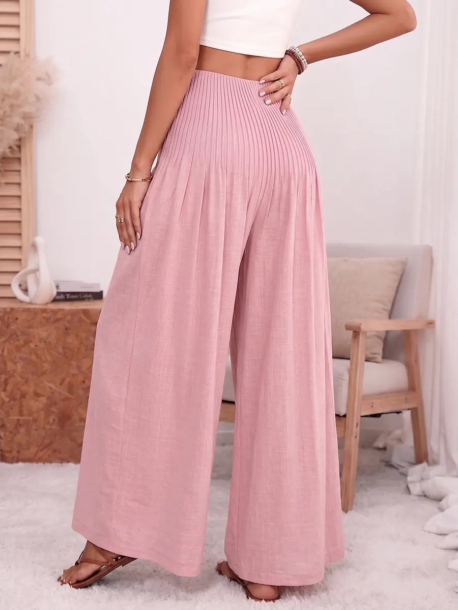 Elegant Blush Pink Pleated Wide-Leg Trousers