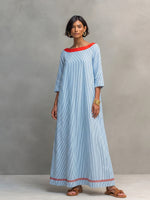 Elegant Striped Boat-neck Vacation Dress