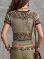 Boho Fair Isle Patterned Knit V-Neck Top