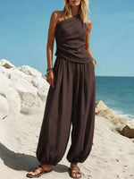 Women's Off-shoulder Art Casual Top And Pants Two-piece Set