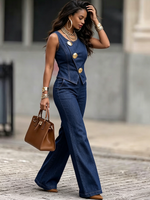 Grown-up Sleeveless Denim Top With Metal Buttons