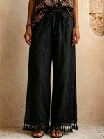 Women's Tassel Side Slit Loose-fit Casual Cotton And Linen Vacation Bohemian-style Wide-leg Pants