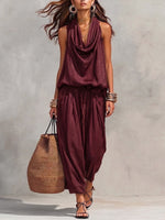 Women's Casual Halter-neck Wide-leg Jumpsuit With Cowl Neck
