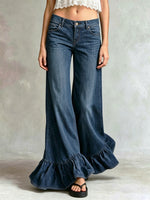 Women's Retro Casual Ruffle Stylish Art Denim Jeans