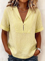 Effortless Elegance Vertical Striped V-neck Summer Shirt