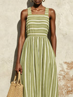 Women's Elegant Striped Stylish Art Casual Vacation Cotton Linen Dress