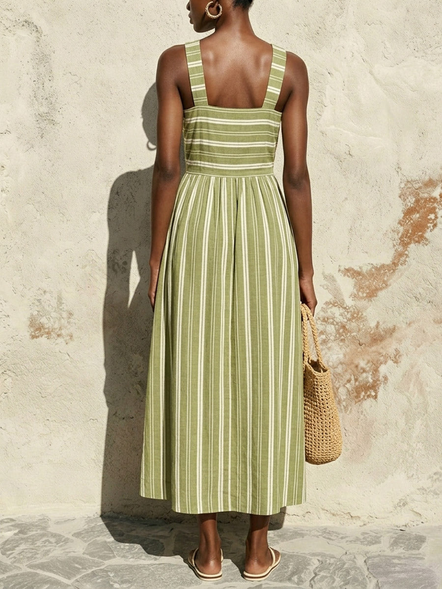 Women's Elegant Striped Stylish Art Casual Vacation Cotton Linen Dress