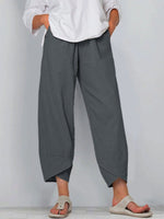 Women's Solid Color Stylish Loose-fit Casual Cropped Cotton And Linen Pants