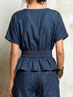 Effortless Smocked-waist Denim Blouse
