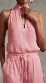 Urban Style Cotton And Linen Top And Wide-leg Pants Set