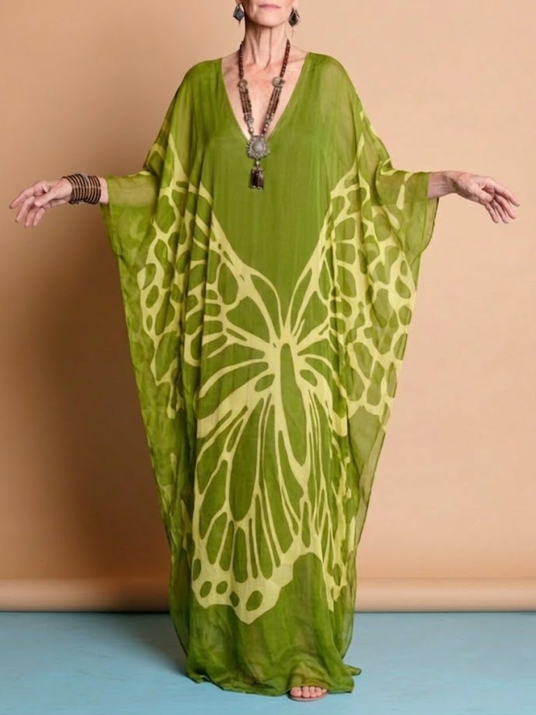Bohemian Butterfly-print Flowy Maxi Dress