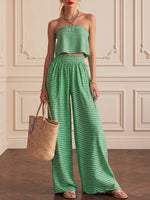 Effortless Striped Crop Top & Wide-leg Trouser Set(includes Neck Gaiter)