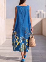 Stylish Cut Elegant Boat-neck Floral Print Dress