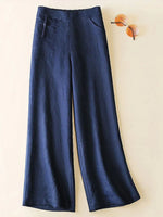 Women's Solid-color High-waisted Loose-fit Cotton-linen Wide-leg Casual Pants