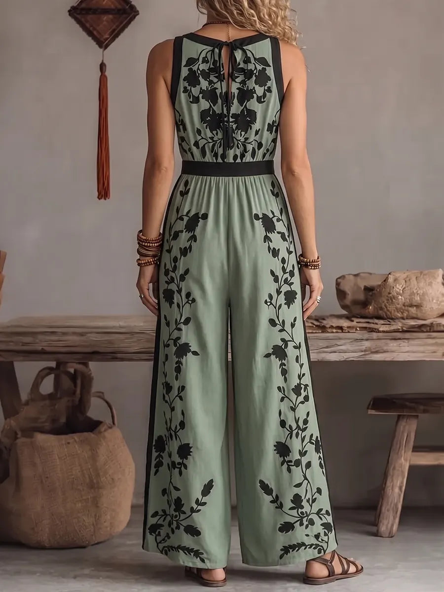 Elegant Botanical Wide-leg Jumpsuit