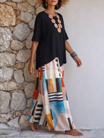 Artistic Geometric Print Cotton Two-piece Set