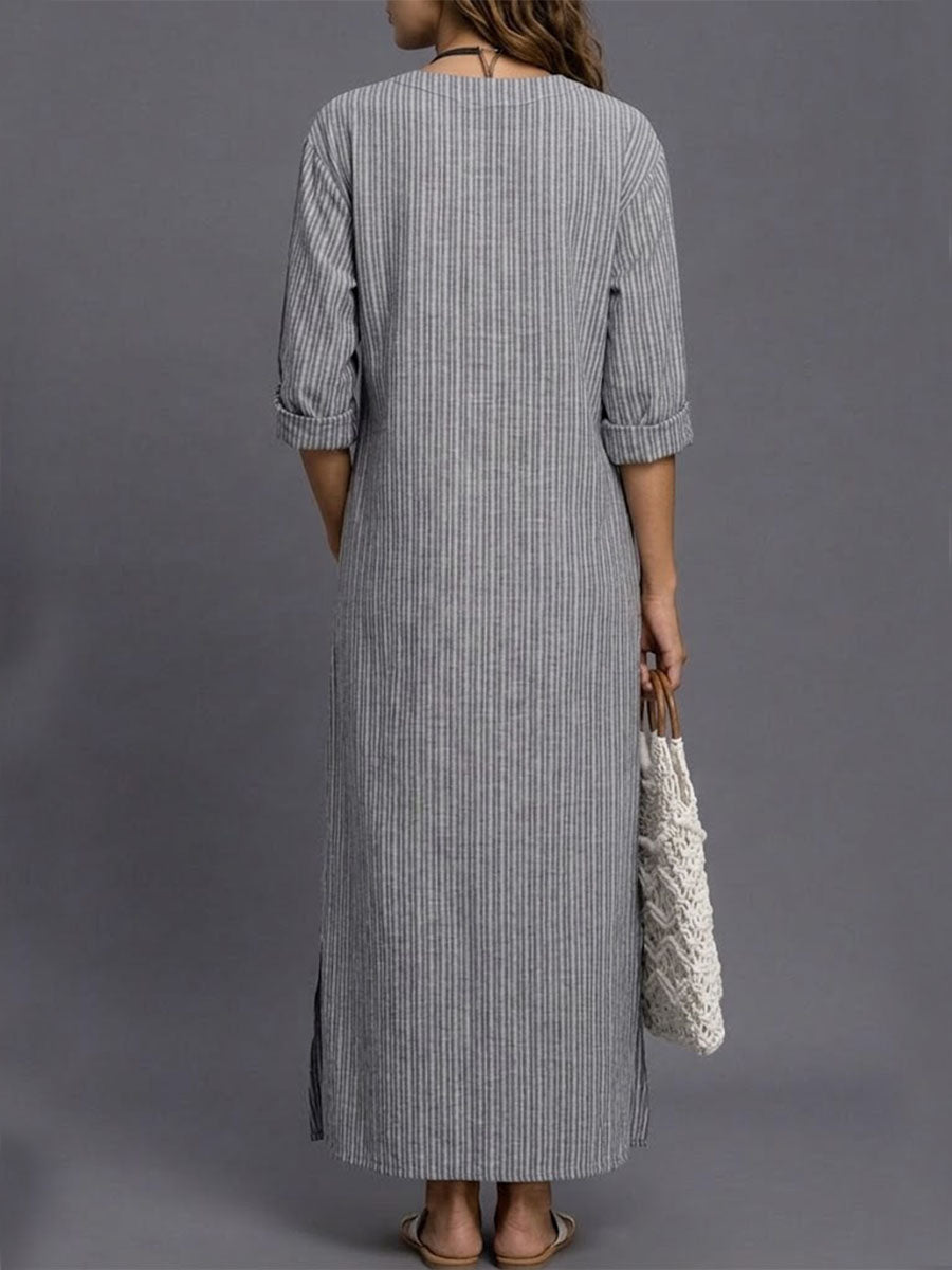 Women's Retro Striped Print Casual Dress