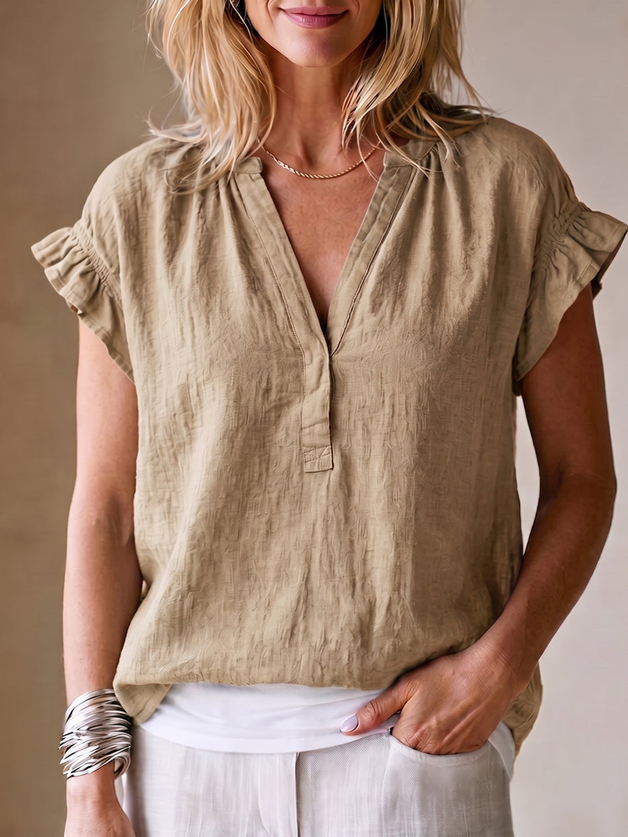 Relaxed Ruffle-sleeve Cotton-linen Shirt
